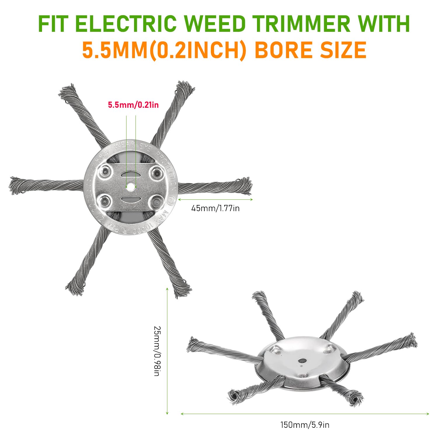 Generic Steel Wire Grass Trimmer Head 6 Inch 2PCS Silver Spindle 0.2in