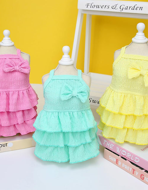 Load image into Gallery viewer, Wiz BBQT Chihuahua Yorkie Dog Dress Sleeveless Ruffles Bow Yellow Size L
