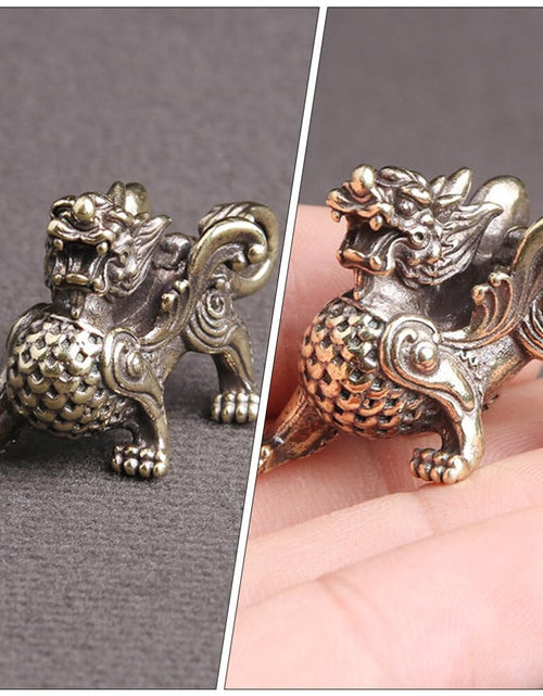 Load image into Gallery viewer, FAVOMOTO Retro Car Keychain Set 4Pcs Golden Brass Feng Shui Dragon Shape
