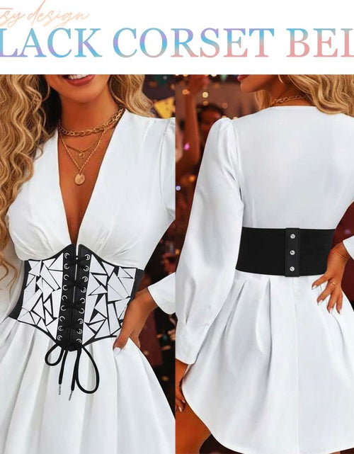 Load image into Gallery viewer, Asooll Punk Black Leather Corset Belt Lace Up Sequin Waist Belt Size S
