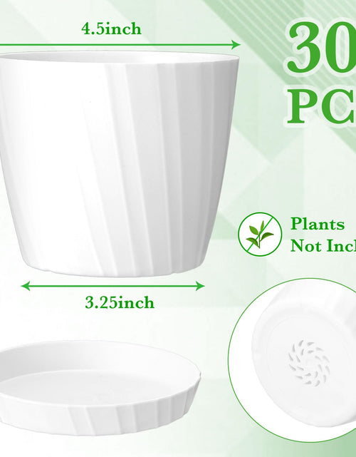 Load image into Gallery viewer, Layhit 30 Pcs 4.5 Inch White Plastic Plant Pots with Drainage Holes &amp; Saucers

