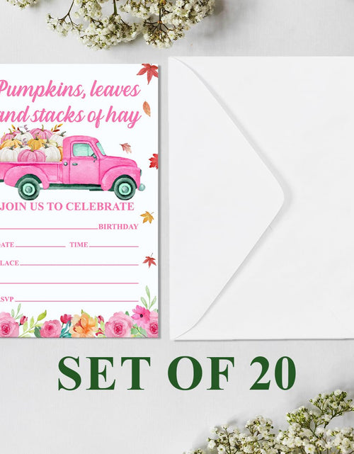 Load image into Gallery viewer, YGRBXJZD Fall Pumpkin Birthday Invitation Girl Pink Floral 4x6 20 Sets
