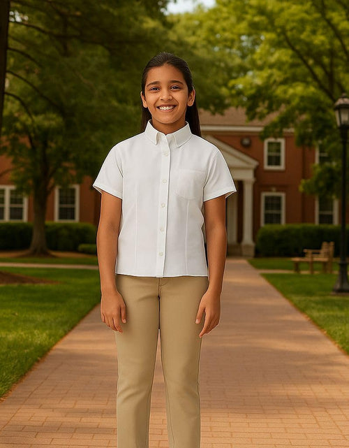 Load image into Gallery viewer, French Toast Girls Short Sleeve Button Down Oxford Shirt White Size 6X

