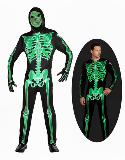 Load image into Gallery viewer, XXLOG Glow in the Dark Skeleton Costume Hooded Jumpsuit Halloween Cosplay Adult
