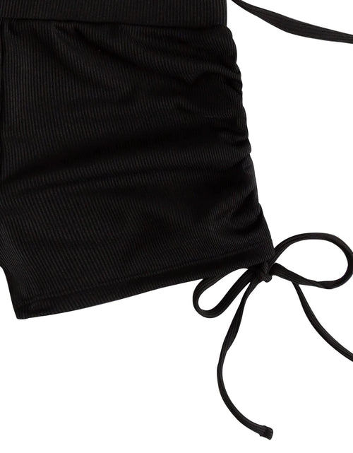 Load image into Gallery viewer, Tumhug Women's High Waist Bikini Set Crop Top Boy Shorts Black Size L
