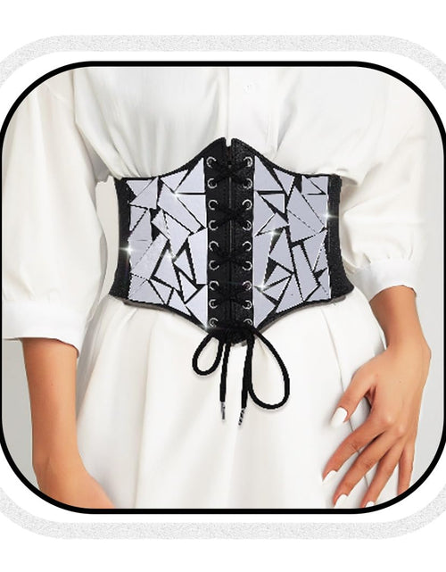 Load image into Gallery viewer, Asooll Punk Black Leather Corset Belt Lace Up Sequin Waist Belt Size S
