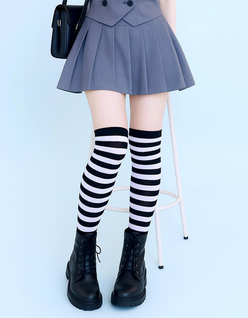 Load image into Gallery viewer, Tweruna 3 Pair Women's Knee High Striped Socks Orange Black Purple
