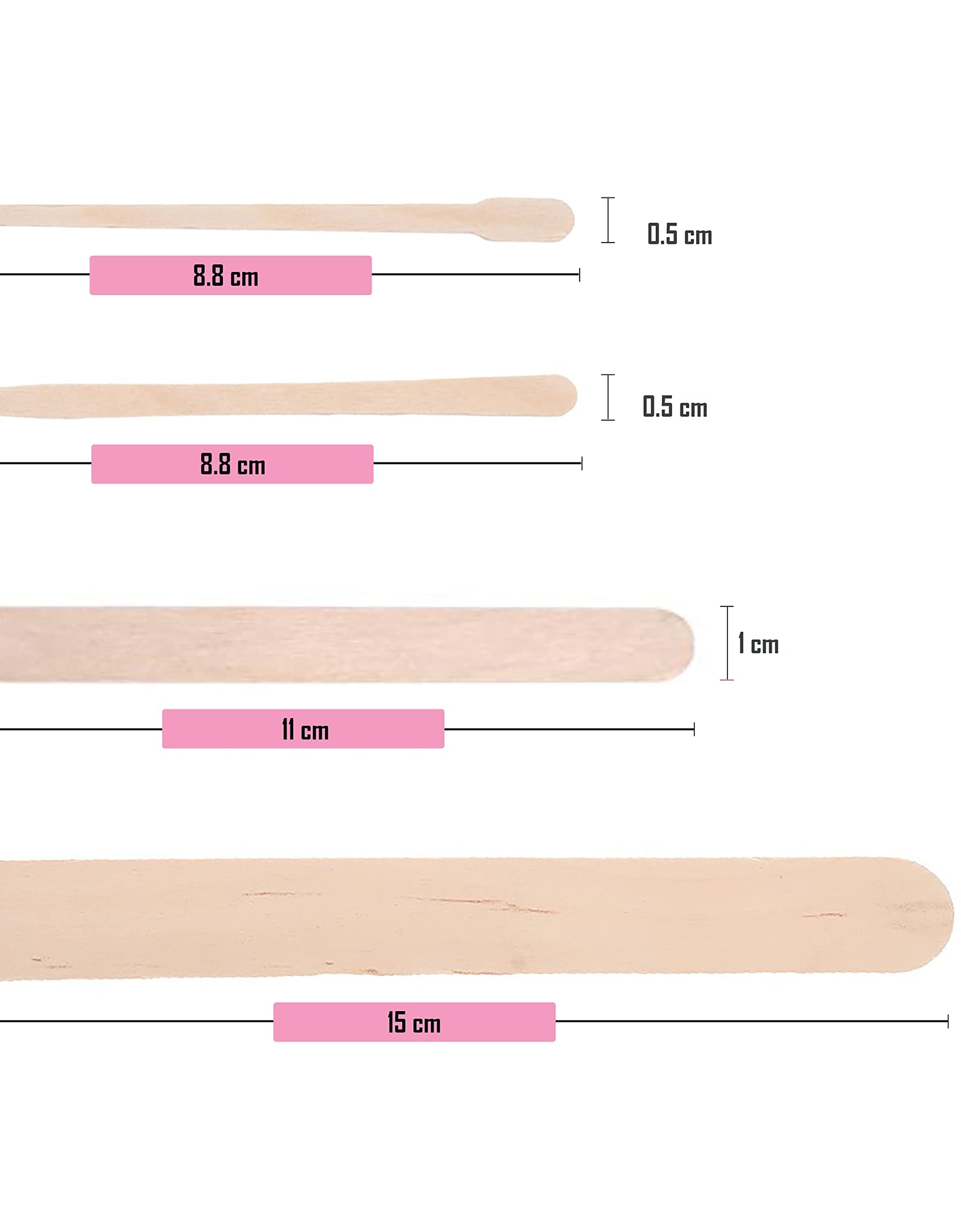 Mibly 500 Pcs Wooden Wax Sticks Assorted Applicator Spatulas for Body Face Legs