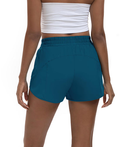 SAFWAK Women's High Waisted Running Shorts Quick Dry Zipper Pocket Turquoise L