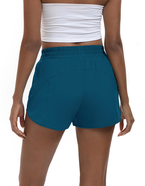 Load image into Gallery viewer, SAFWAK Women's High Waisted Running Shorts Quick Dry Zipper Pocket Turquoise L
