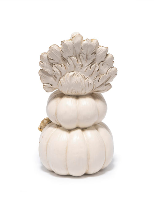 Load image into Gallery viewer, Hodao Thanksgiving Pumpkin Turkey Figurine 3 Stacked Pumpkins White Resin
