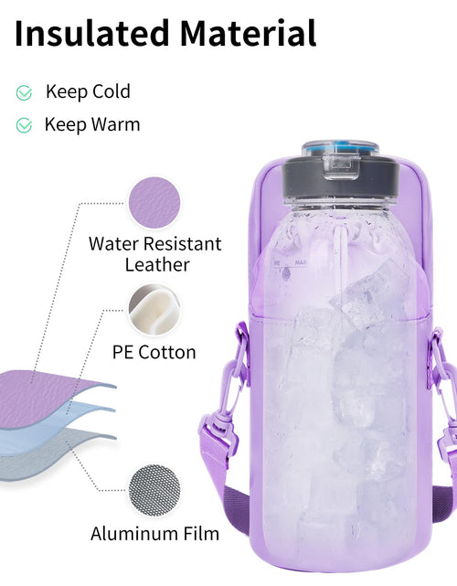 Load image into Gallery viewer, Wandering Nature Insulated Water Bottle Holder Strap 32oz Purple Leather
