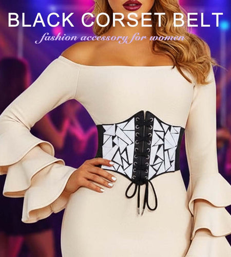 Asooll Punk Black Leather Corset Belt Lace Up Sequin Waist Belt Size S