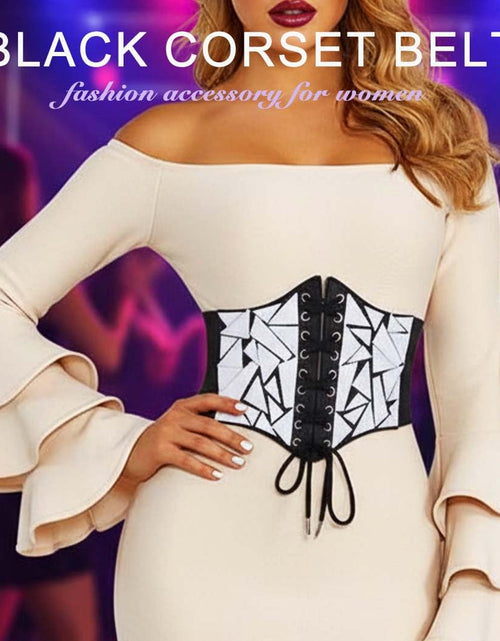 Load image into Gallery viewer, Asooll Punk Black Leather Corset Belt Lace Up Sequin Waist Belt Size S

