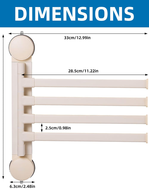 Load image into Gallery viewer, Zynuhmo 4-Arm Swivel Towel Rack 13.78in White Adjustable Suction Cup
