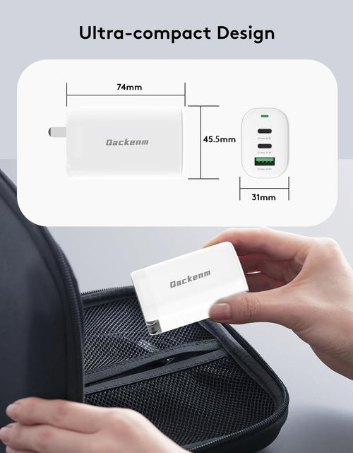 Load image into Gallery viewer, Qackenm 65W 3-Port GaN USB C Charger Foldable Fast Charging White
