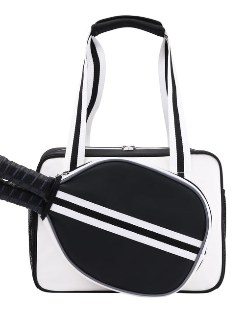Load image into Gallery viewer, SPOENGRU PU Leather Pickleball Paddle Bag Small Black Fashion Tote
