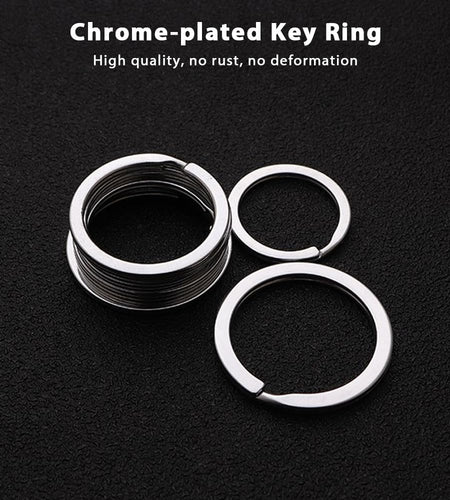 Biyrly Stainless Steel Round Keyrings 12 Pack Silver 28mm Flat Split Rings