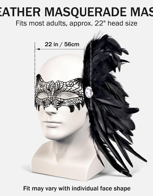 Load image into Gallery viewer, Livresse Fox Lace Feather Masquerade Mask Black Elastic Strap One Size
