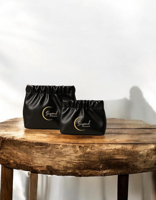 Load image into Gallery viewer, Beyond Shadow Brand Wrinkled 2-Pouch Travel Makeup Bag Black Small &amp; Medium
