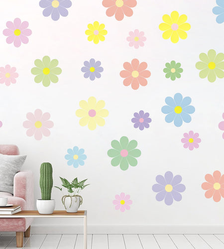 Rapid Decor 32 Pcs Danish Pastel Waterproof Removable Flower Wall Decals