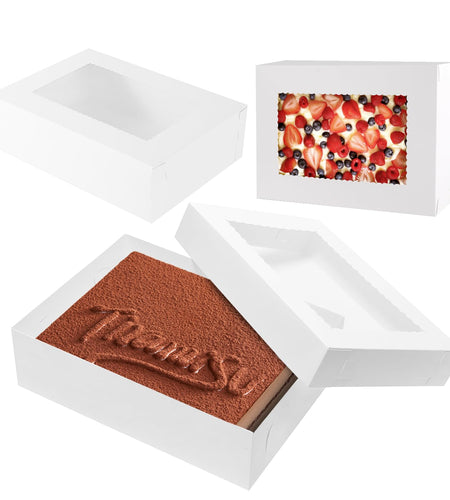 JCD 12pcs Cake Boxes 14x10x4in White Bakery Window Quarter Sheet