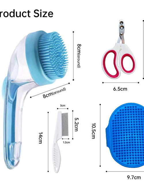 Load image into Gallery viewer, Yutaohui 4-in-1 Pet Bath Brush Kit with Comb Clipper for Dogs Cats
