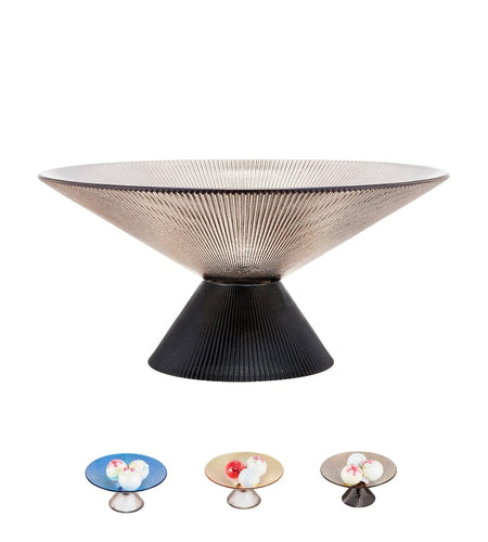 SPRINGBOW 10" Gray Tempered Glass Fruit Bowl Ripple Pedestal