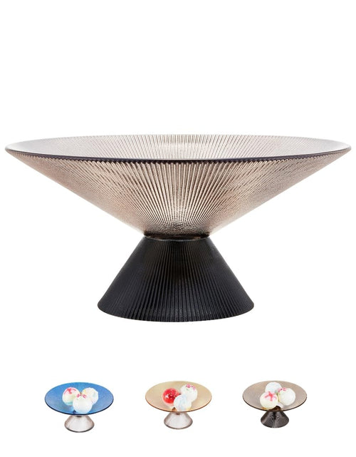 Load image into Gallery viewer, SPRINGBOW 10" Gray Tempered Glass Fruit Bowl Ripple Pedestal
