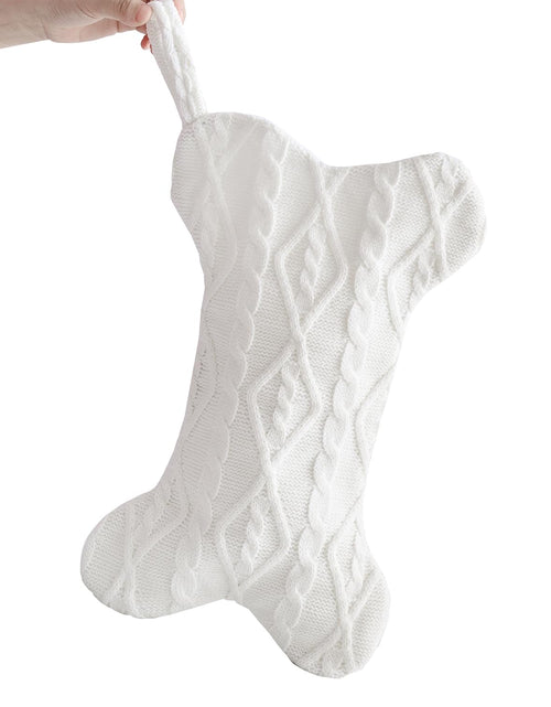 Load image into Gallery viewer, Mayler Yee Dog Christmas Stocking White Knit Bone Shape 16.7x9.6 Inch
