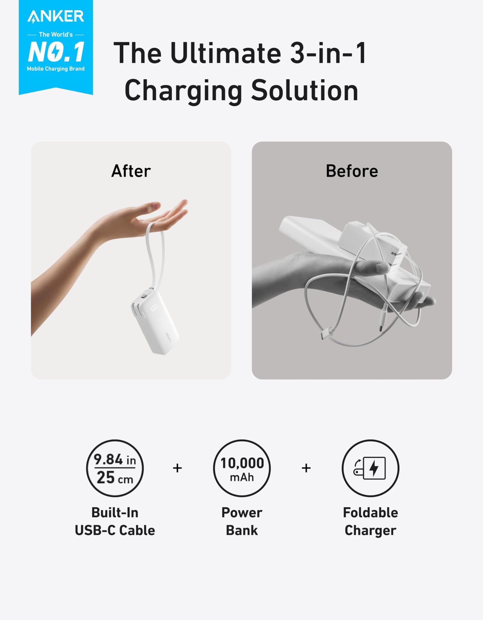 Anker Power Bank (10K, Fusion, Built-In Cable)