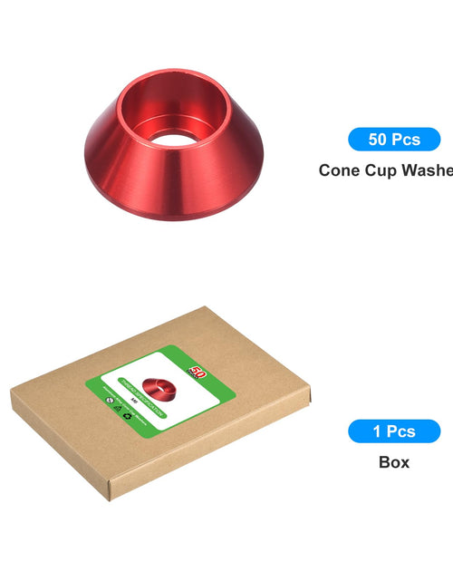 Load image into Gallery viewer, uxcell M6 Cone Cup Countersunk Washers Anodized Aluminum Red 50 Pcs
