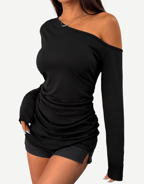 Load image into Gallery viewer, SOFIA'S CHOICE Women's Off Shoulder Long Sleeve Top Black Size S
