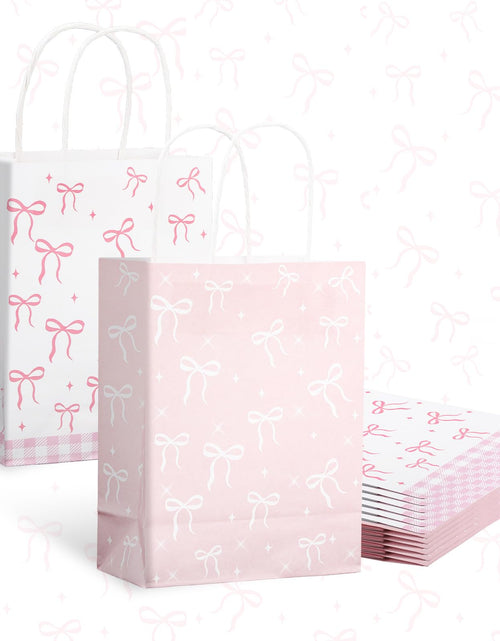 Load image into Gallery viewer, BOXOB Pink Bow Gift Bags 12pcs 8.27x6.3x3.15in Pink White Party Favor

