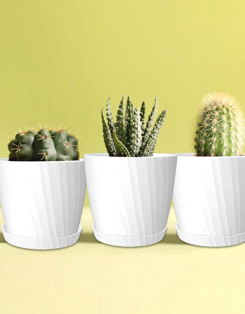 Load image into Gallery viewer, Layhit 30 Pcs 4.5 Inch White Plastic Plant Pots with Drainage Holes &amp; Saucers
