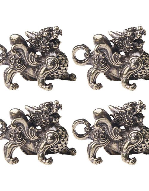 Load image into Gallery viewer, FAVOMOTO Retro Car Keychain Set 4Pcs Golden Brass Feng Shui Dragon Shape
