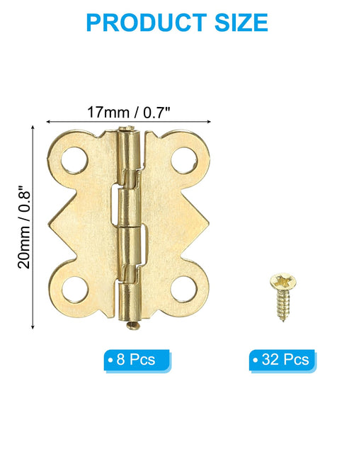 Load image into Gallery viewer, PATIKIL Jewelry Box Hinges 3/4 Inch 8 Pack Gold with Screws Butterfly
