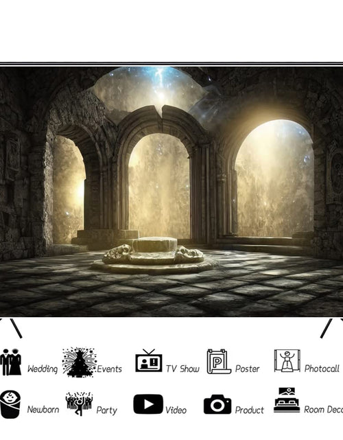Load image into Gallery viewer, DORCEV Gothic Castle Ruins Backdrop Vintage Foggy Fantasy 12x8ft Grey Vinyl
