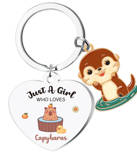 GiftoBi Capybara Animal Keychain Stainless Steel 3x3cm Silver B Unisex