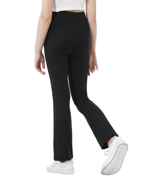 Load image into Gallery viewer, Kirinkylin Girls Flare Leggings 2 Pack V Cross Bootcut Pockets Black Size 10-11

