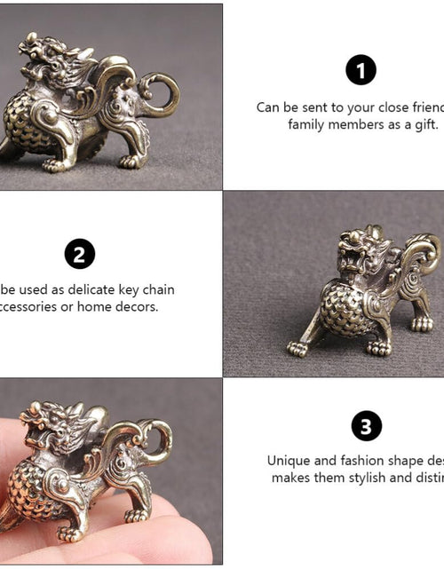 Load image into Gallery viewer, FAVOMOTO Retro Car Keychain Set 4Pcs Golden Brass Feng Shui Dragon Shape
