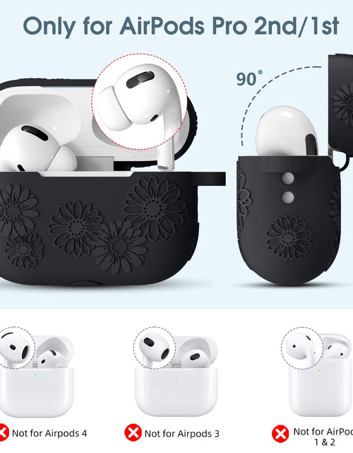 Load image into Gallery viewer, Adorve AirPods Pro 2 Silicone Case Flower Engraved Black Front LED Visible
