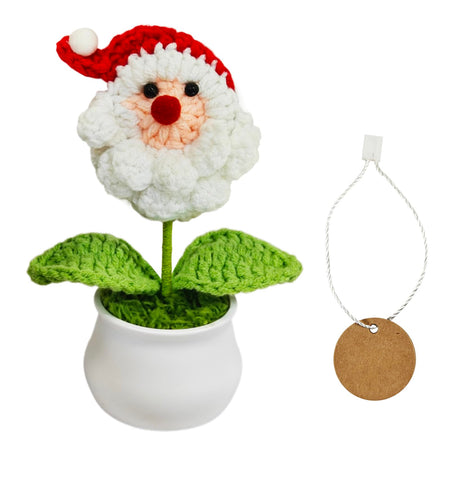 GOMICRAFT Handmade Crochet Santa Claus Christmas Decor Red Potted Plant