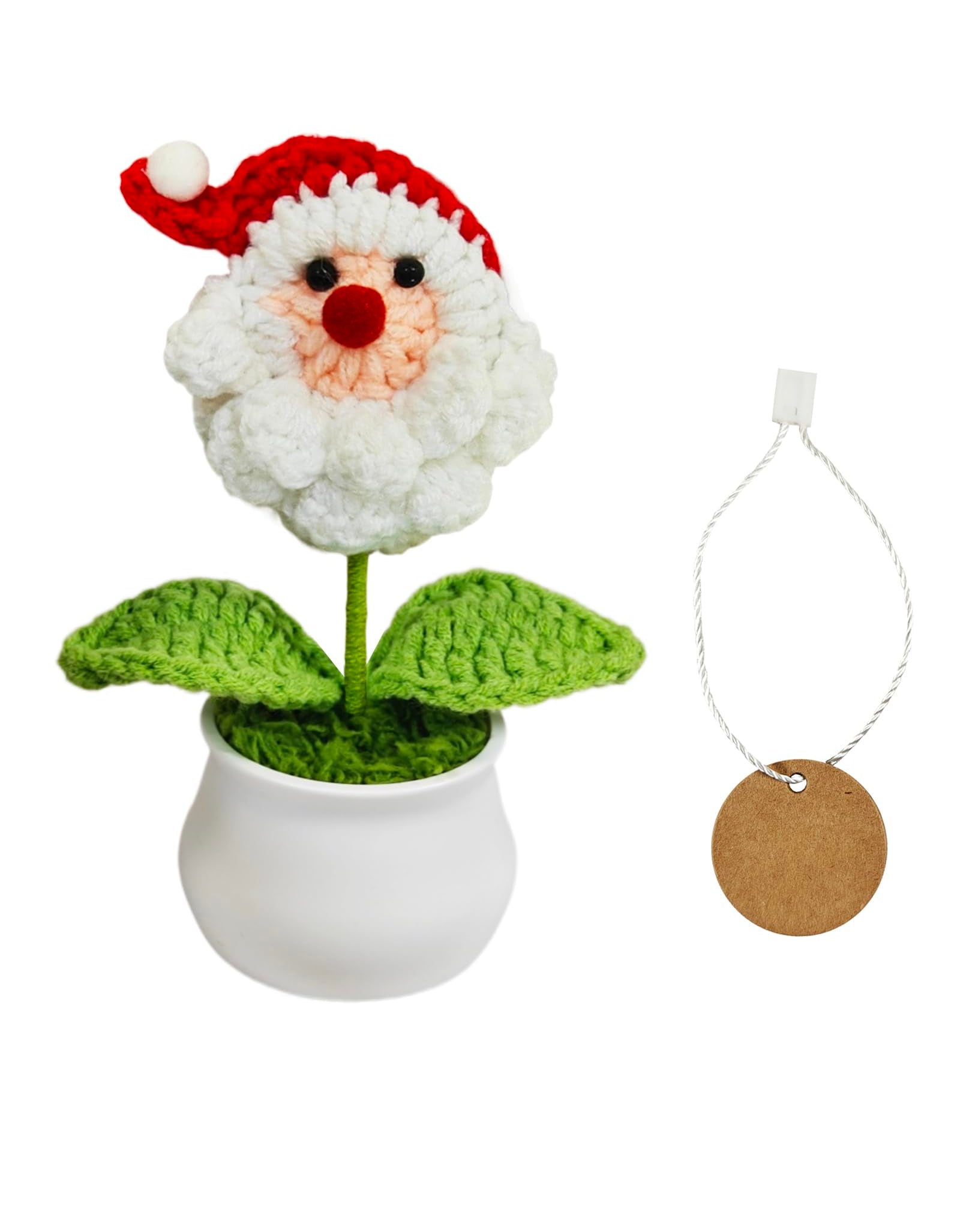 GOMICRAFT Handmade Crochet Santa Claus Christmas Decor Red Potted Plant