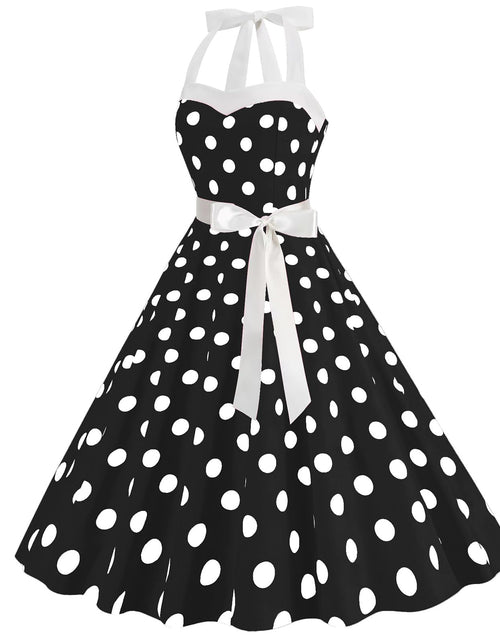 Load image into Gallery viewer, HAPNBCELE Vintage 1950s Halter Polka Dot Dress Black Size X-Large
