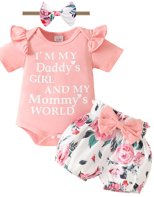 Load image into Gallery viewer, Mikccer Baby Girl Ruffle Romper &amp; Floral Pants Set with Headband Pink Size 0-3M
