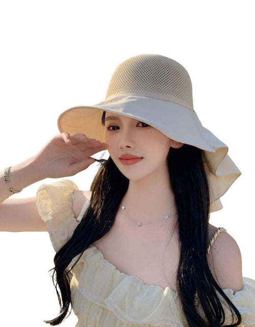 Load image into Gallery viewer, CAOCEFA Womens UPF50 Mesh Sun Hat Wide Brim Neck Flap Off White
