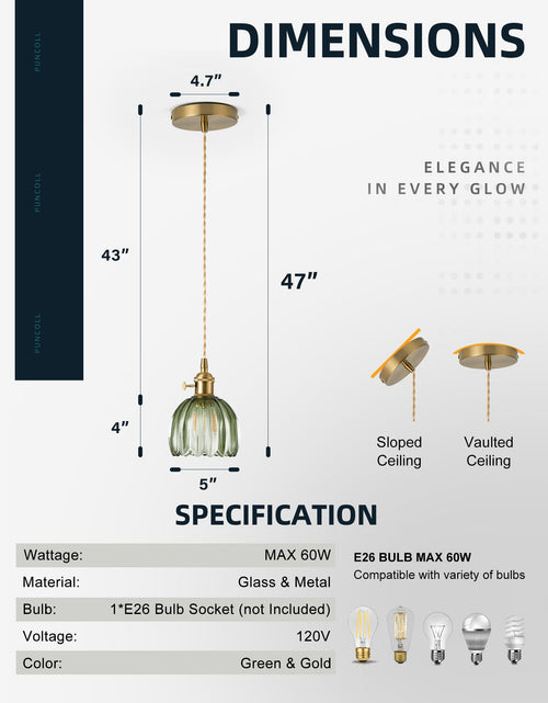 Load image into Gallery viewer, puncoll Vintage Small Pendant Light Green Glass Kitchen Island H2509-GR

