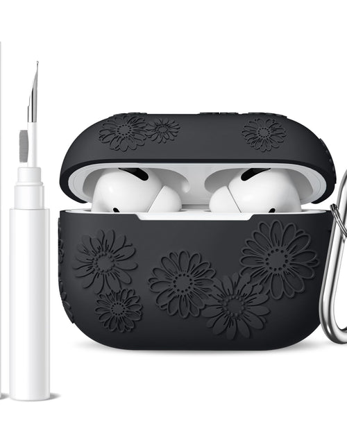 Load image into Gallery viewer, Adorve AirPods Pro 2 Silicone Case Flower Engraved Black Front LED Visible
