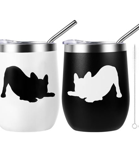 Yoiemivy French Bulldog Insulated Wine Tumbler Set 2, 12oz, Christmas Gift